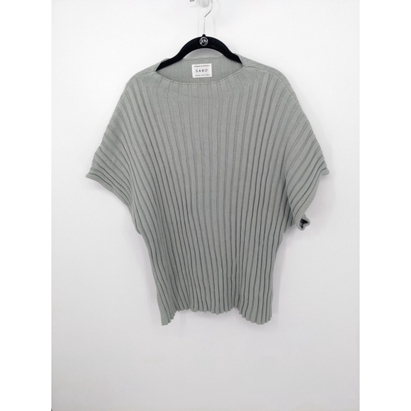 SABO Celine Top Womens XS Green Oversized Short Sleeve Sweater Knit Ribbed - Picture 3 of 8